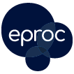 Logotipo da EPROC em branco sobre fundo azul marinho circular