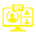 Ícone de computador com elementos de comunicação e usuários em amarelo